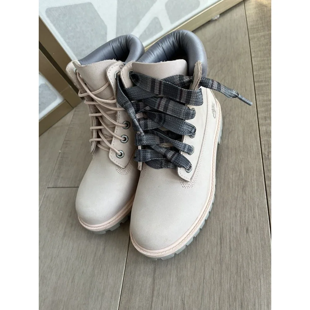 Timberland 6IN Premium Waterproof Sz 4 Junior Big Girls Pink Boots A2F6D Leather